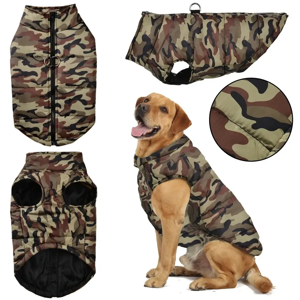 Winter Waterproof Camouflage Dog Coat for Large Dogs – Warm Windproof Cotton Pet Jacket for Autumn & Winter - Image 1